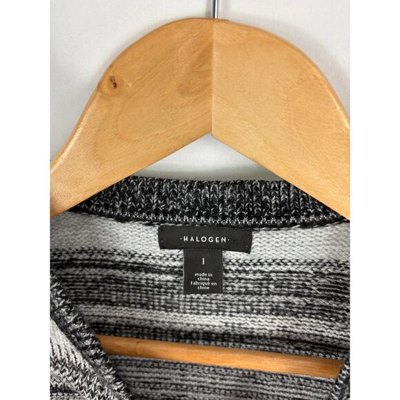 Halogen Short Sleeve Mock Neck Grey Black Knit Sweater Size Large - Picture 3 of 4